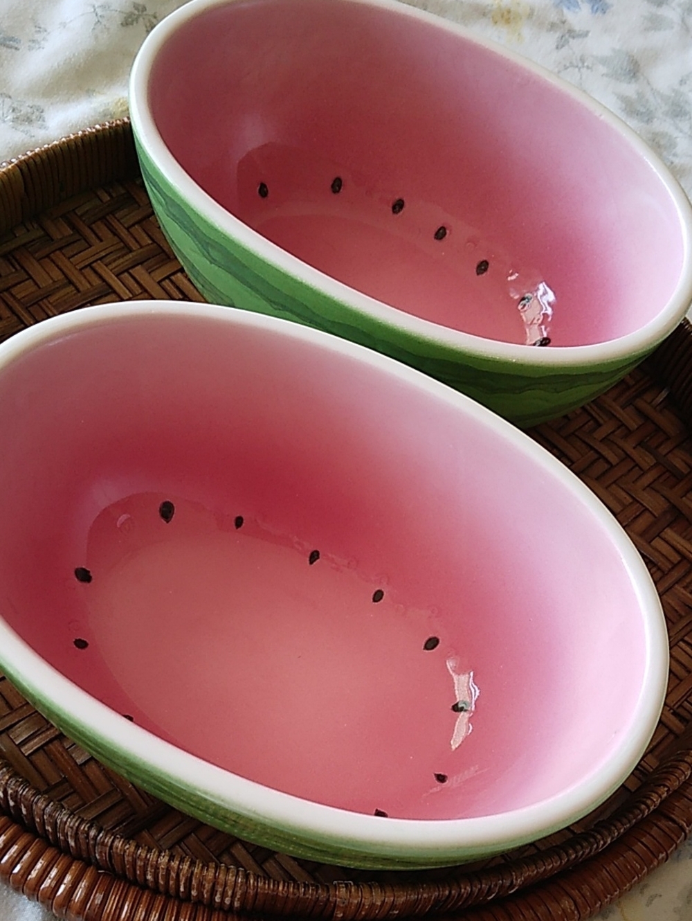 Vintage Ceramic Watermelon Serving Bowls Set Of 2 Made In Japan MCM